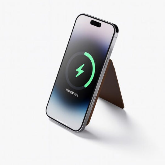 MAGPOWER PRO – Sleek 5000mAh Wallet-Style Power Bank with 15W Wireless Charging, Built-In Cable & Phone Stand