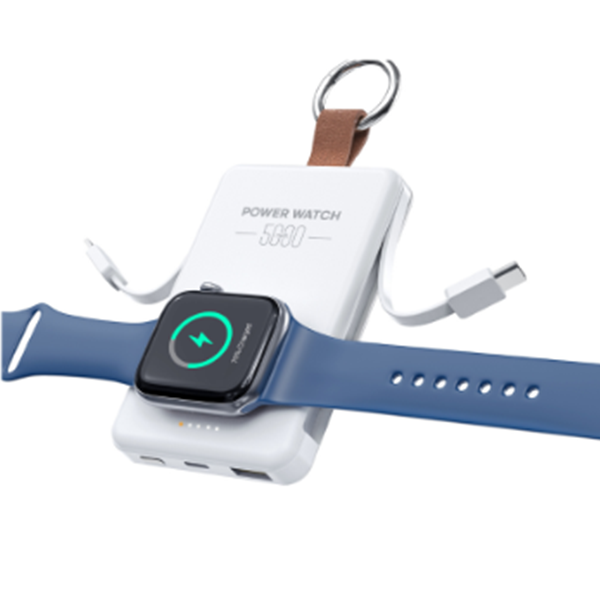 RING POWER: 5000mAh Power Bank with Built-In Cables & Wireless Charging for Apple and Samsung Watches