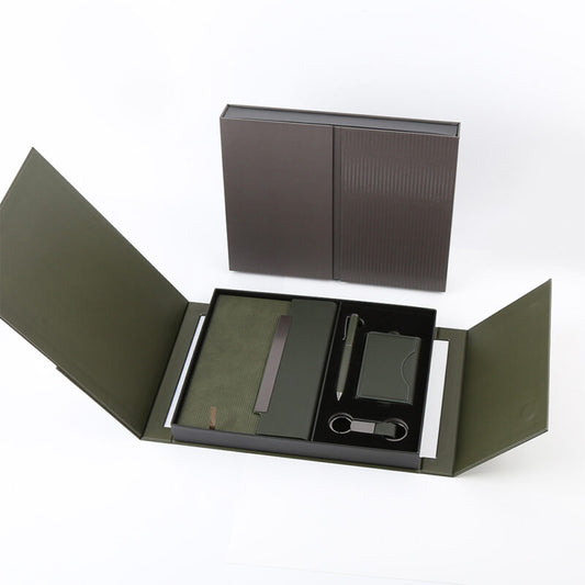 BUSINESS SET ? Premium 5-Piece Professional Gift Set with PU Notebook, Metal Pen, Card Holder & Keychain in Elegant Box