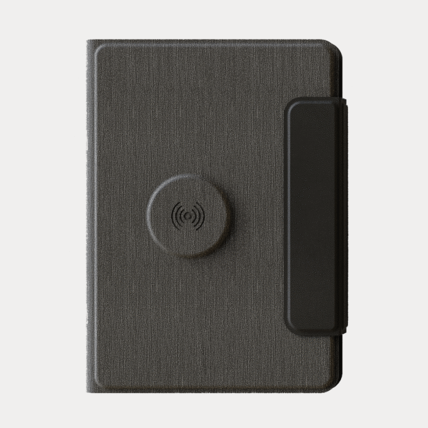 FLAPNOTE POWER – Elegant PU Notebook with 64 Sheets & Built-In 5000mAh Wireless Charging Power Bank for On-the-Go Productivity