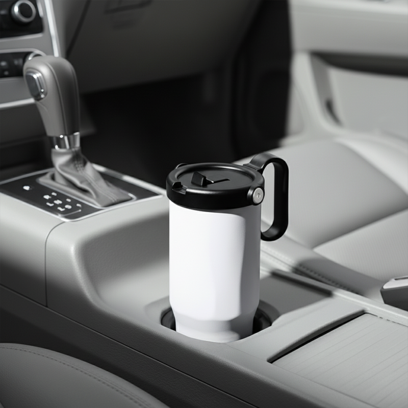 EXPLORER Powder Coating – Versatile 900ml Recycled Stainless Steel Mug with Straw