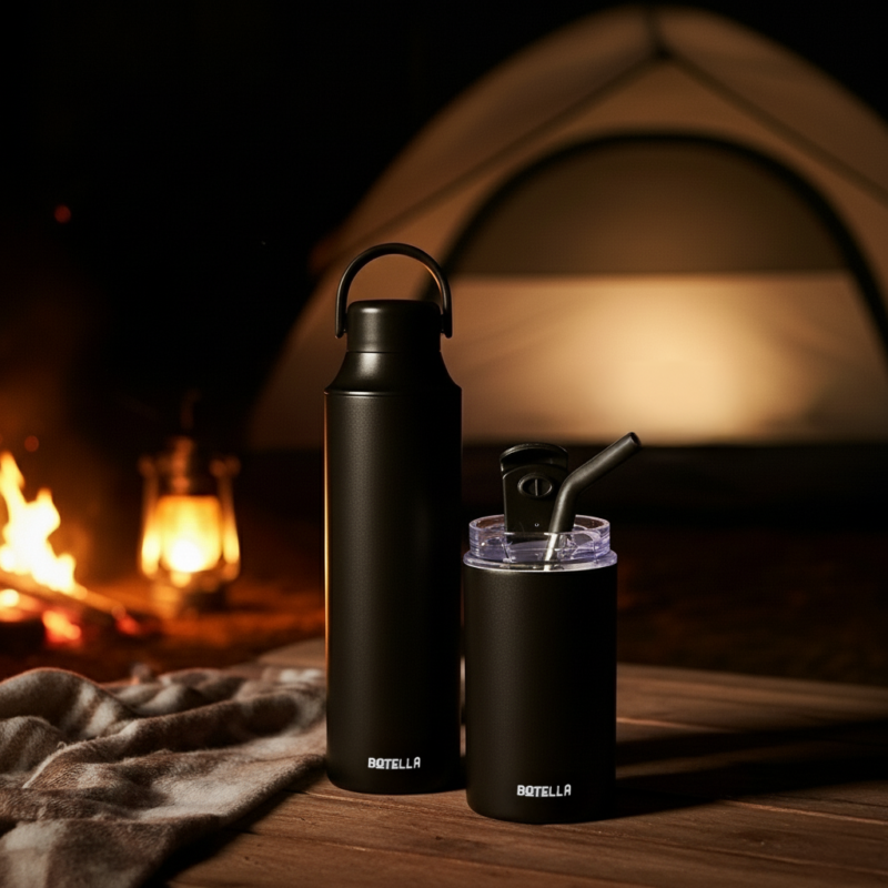 FLASKEE SET – Premium Powder-Coated Double-Wall Stainless Steel Cups (600ml & 300ml) with Interchangeable Lids & Adjustable Straw