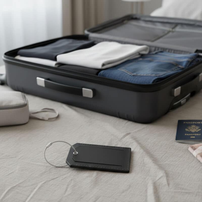 LUGGAGE TAG – Durable RCS PU Luggage Tag with Secure Wire Cable Loop
