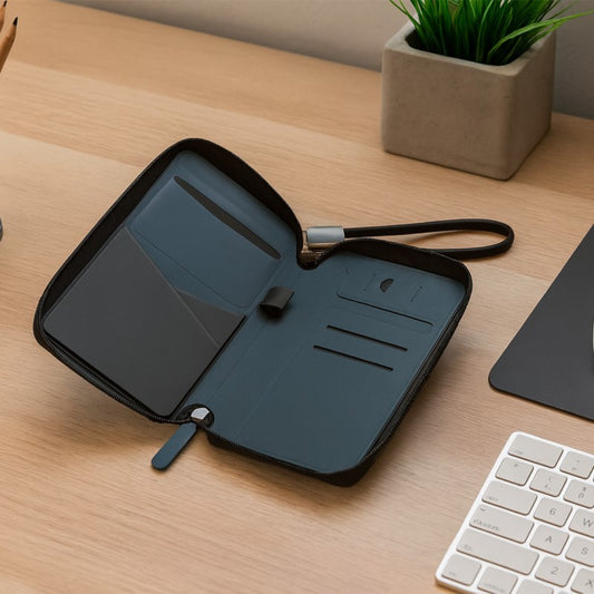 TRAVI WALLET ? Sleek PU Leather Travel Case with Integrated Charging Cable for Tech Accessories & On-the-Go Power