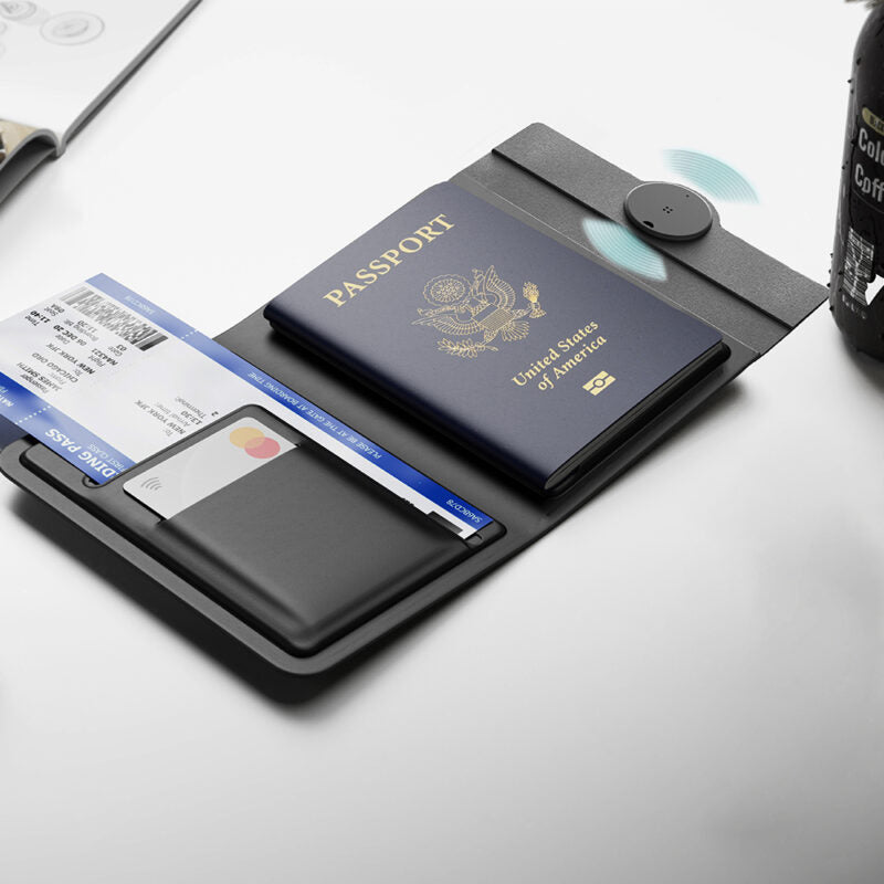 ROUNDFY PASSPORT ? High-Tech Recycled PU Passport Holder with Dual Findy Tracking for Apple FindMy & Google Hub
