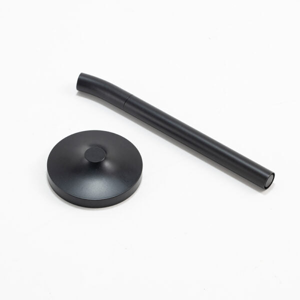 DESK MAGPEN ? Sleek Matte Black Aluminum Roller Pen with 0.7mm Blue Ink & Matching Stainless Steel Base