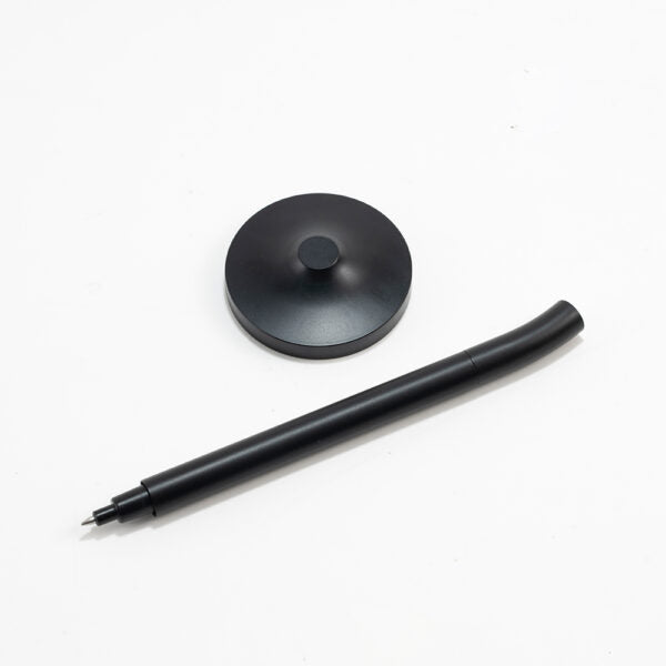 DESK MAGPEN ? Sleek Matte Black Aluminum Roller Pen with 0.7mm Blue Ink & Matching Stainless Steel Base