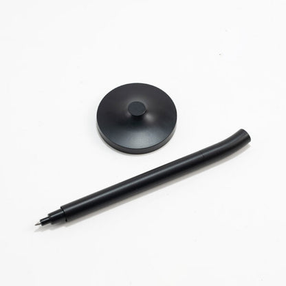 DESK MAGPEN ? Sleek Matte Black Aluminum Roller Pen with 0.7mm Blue Ink & Matching Stainless Steel Base