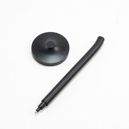 DESK MAGPEN ? Sleek Matte Black Aluminum Roller Pen with 0.7mm Blue Ink & Matching Stainless Steel Base