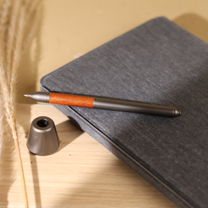DESK PEN ? Luxurious Red Wood & Gun Black Brass Ballpoint Pen with Solid Brass Holder for Elegant Writing