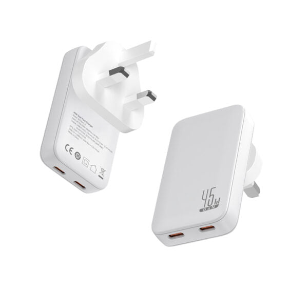 SLIM TRAVI SET – Ultra-Compact Dual USB-C Fast Charger with 45W Power & PPS Support in Travel Pouch