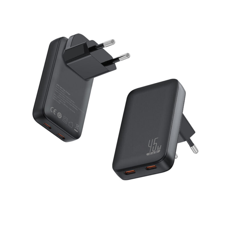 SLIM TRAVI SET – Ultra-Compact Dual USB-C Fast Charger with 45W Power & PPS Support in Travel Pouch