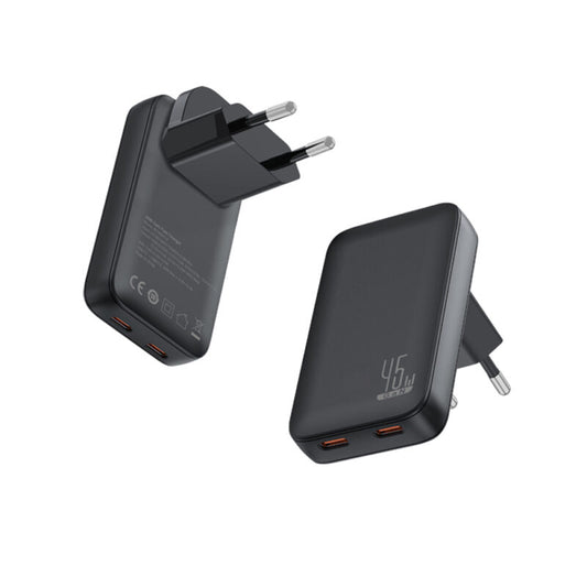 SLIM TRAVI SET – Ultra-Compact Dual USB-C Fast Charger with 45W Power & PPS Support in Travel Pouch