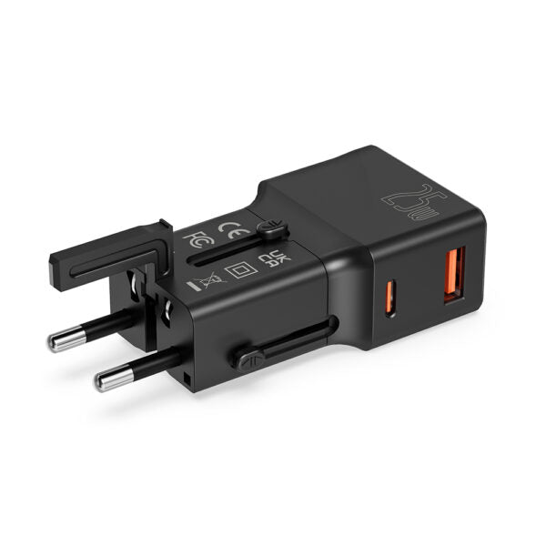 POWER ADAPTOR ? Compact 25W Mini Travel Charger with Dual USB-C & USB-A Ports, PD Quick Charge & QC3.0 Support