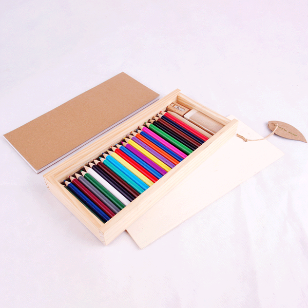 WOODEN CASE DRAWING SET – Complete Art Kit with 24 Color Pencils