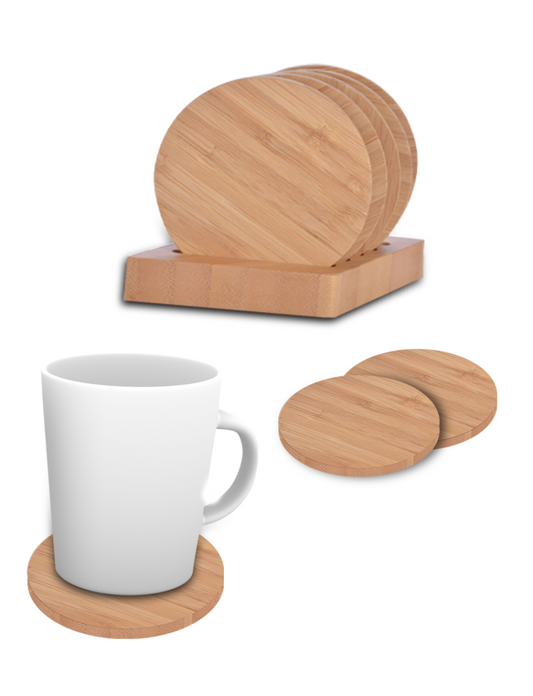 BAMBOO COASTER – Eco-Friendly 5-Piece Round Coaster Set with Stylish Holder