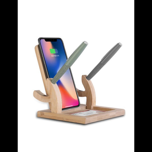 WIRELESS LOUNGE – Bamboo Desktop Organizer with Wireless Charger
