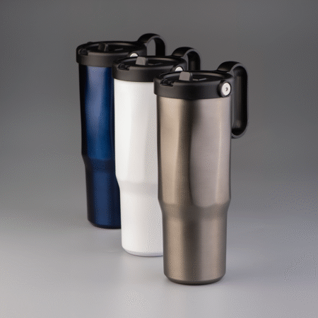 EXPLORER Powder Coating – Versatile 900ml Recycled Stainless Steel Mug with Straw