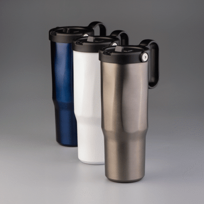 EXPLORER Powder Coating – Versatile 900ml Recycled Stainless Steel Mug with Straw