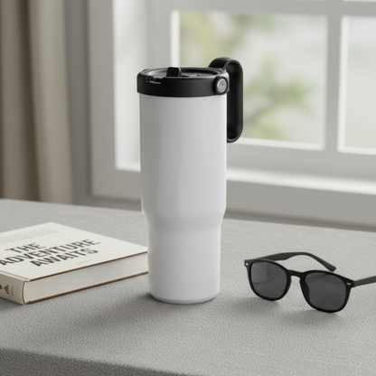 EXPLORER Powder Coating – Versatile 900ml Recycled Stainless Steel Mug with Straw
