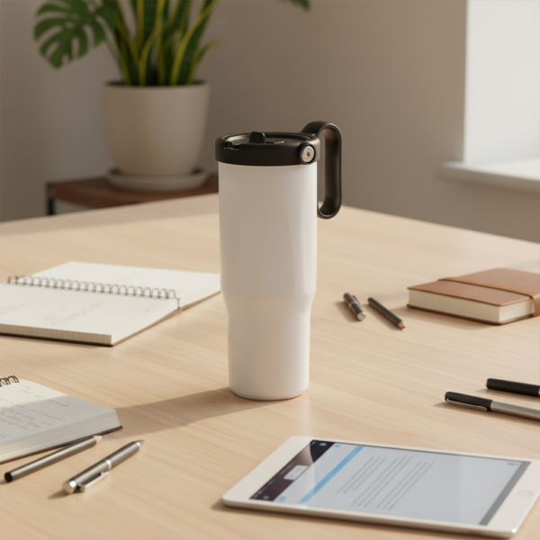 EXPLORER Powder Coating – Versatile 900ml Recycled Stainless Steel Mug with Straw