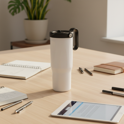 EXPLORER Powder Coating – Versatile 900ml Recycled Stainless Steel Mug with Straw