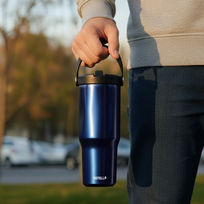 EXPLORER Powder Coating – Versatile 900ml Recycled Stainless Steel Mug with Straw