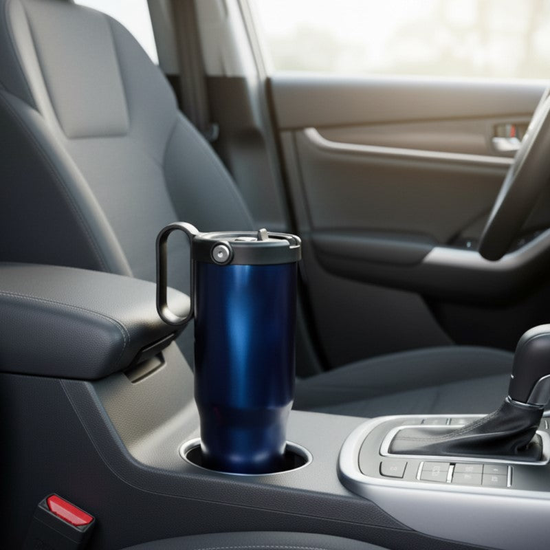 EXPLORER Powder Coating – Versatile 900ml Recycled Stainless Steel Mug with Straw