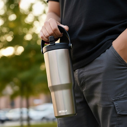 EXPLORER Powder Coating – Versatile 900ml Recycled Stainless Steel Mug with Straw
