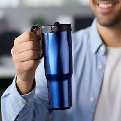 EXPLORER Powder Coating – Versatile 900ml Recycled Stainless Steel Mug with Straw