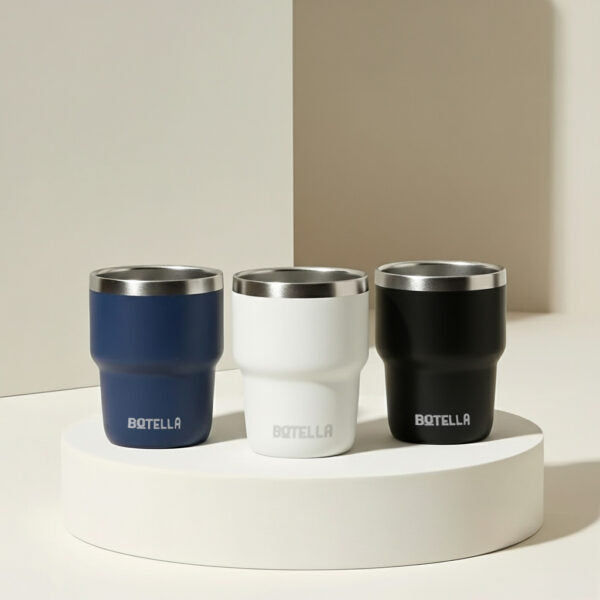 ESPRESSO STACKABLE Cups ? Stylish 80ml Double-Wall Stainless Steel Espresso Cups with Silver-Lined Lid & Premium Gift Box