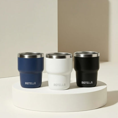 ESPRESSO STACKABLE Cups ? Stylish 80ml Double-Wall Stainless Steel Espresso Cups with Silver-Lined Lid & Premium Gift Box
