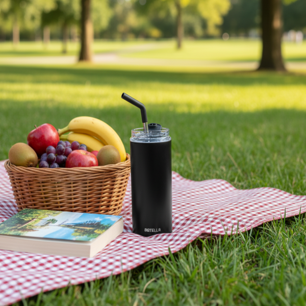 FLASKEE SET ? Premium Powder-Coated Double-Wall Stainless Steel Cups (600ml & 300ml) with Interchangeable Lids & Adjustable Straw