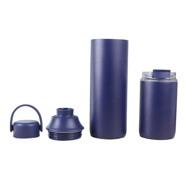 FLASKEE SET ? Premium Powder-Coated Double-Wall Stainless Steel Cups (600ml & 300ml) with Interchangeable Lids & Adjustable Straw