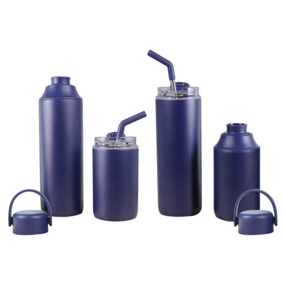 FLASKEE SET ? Premium Powder-Coated Double-Wall Stainless Steel Cups (600ml & 300ml) with Interchangeable Lids & Adjustable Straw