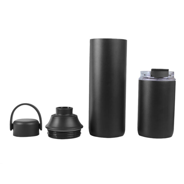 FLASKEE SET ? Premium Powder-Coated Double-Wall Stainless Steel Cups (600ml & 300ml) with Interchangeable Lids & Adjustable Straw