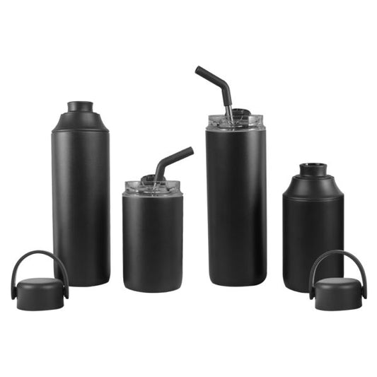 FLASKEE SET ? Premium Powder-Coated Double-Wall Stainless Steel Cups (600ml & 300ml) with Interchangeable Lids & Adjustable Straw