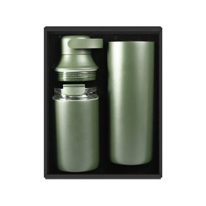 FLASKEE SET ? Premium Powder-Coated Double-Wall Stainless Steel Cups (600ml & 300ml) with Interchangeable Lids & Adjustable Straw