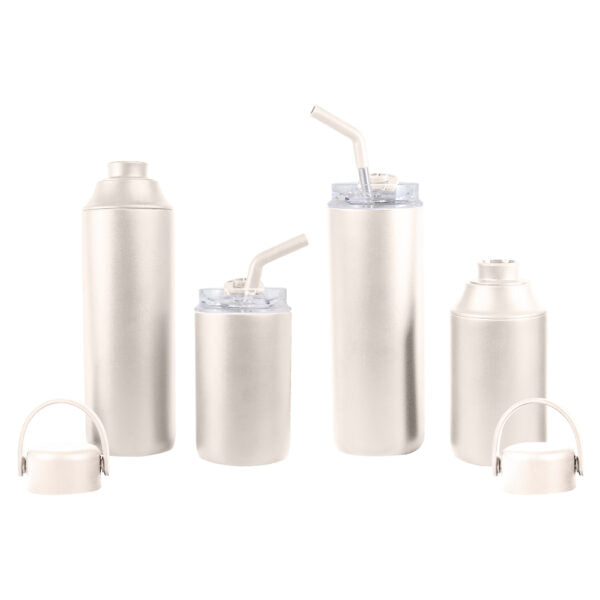 FLASKEE SET ? Premium Powder-Coated Double-Wall Stainless Steel Cups (600ml & 300ml) with Interchangeable Lids & Adjustable Straw