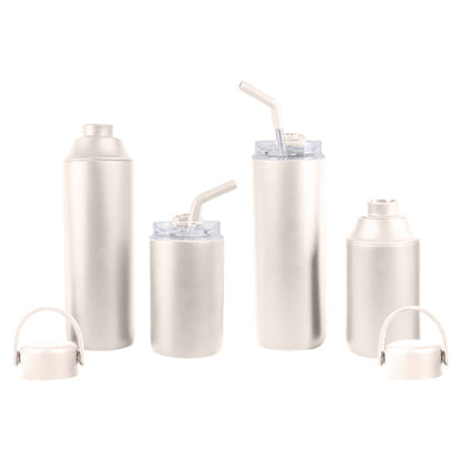 FLASKEE SET ? Premium Powder-Coated Double-Wall Stainless Steel Cups (600ml & 300ml) with Interchangeable Lids & Adjustable Straw