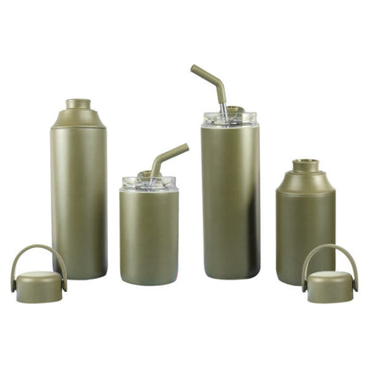 FLASKEE SET ? Premium Powder-Coated Double-Wall Stainless Steel Cups (600ml & 300ml) with Interchangeable Lids & Adjustable Straw