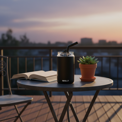FLASKEE SET ? Premium Powder-Coated Double-Wall Stainless Steel Cups (600ml & 300ml) with Interchangeable Lids & Adjustable Straw