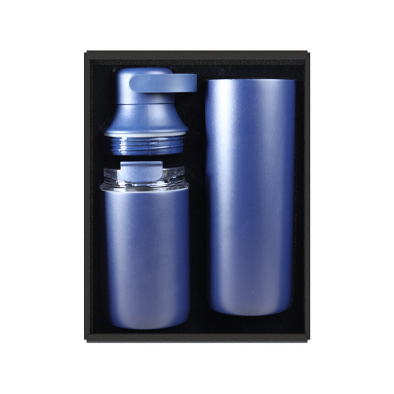 FLASKEE SET – Premium Powder-Coated Double-Wall Stainless Steel Cups (600ml & 300ml) with Interchangeable Lids & Adjustable Straw