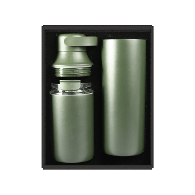 FLASKEE SET – Premium Powder-Coated Double-Wall Stainless Steel Cups (600ml & 300ml) with Interchangeable Lids & Adjustable Straw