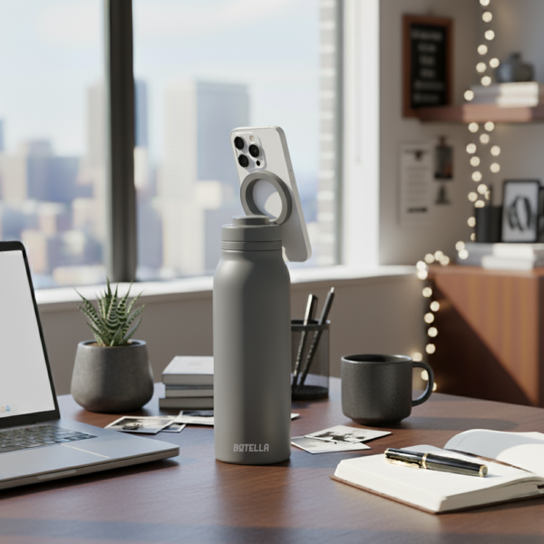 BOTELLA ULTRA 750ml Durable Eco-Friendly Stainless Steel Water Bottle with MagSafe Phone Holder & Wide Opening for Easy Cleaning