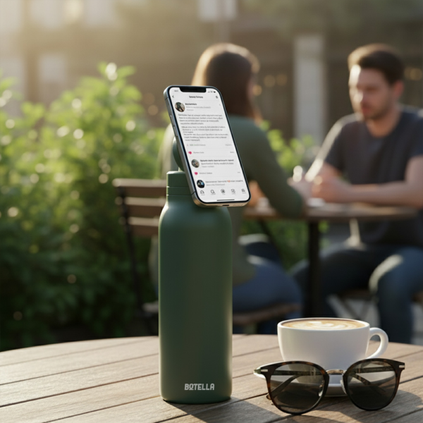 BOTELLA ULTRA 750ml Durable Eco-Friendly Stainless Steel Water Bottle with MagSafe Phone Holder & Wide Opening for Easy Cleaning