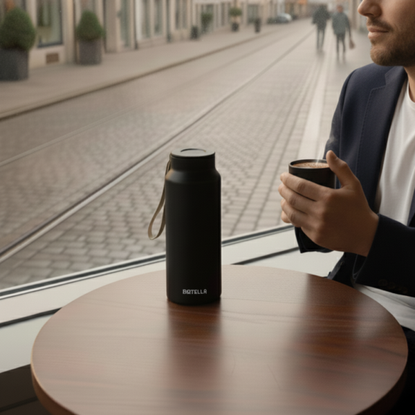 GAHWA GO SET ? Travel-Ready 500ml Vacuum-Insulated Bottle & 90ml Stackable Espresso Cup with Silicone-Sealed Lid