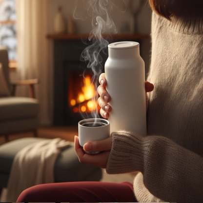 GAHWA GO SET ? Travel-Ready 500ml Vacuum-Insulated Bottle & 90ml Stackable Espresso Cup with Silicone-Sealed Lid