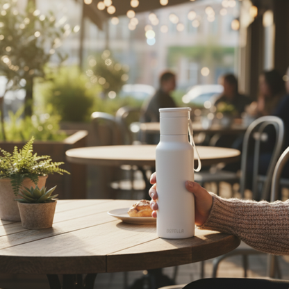 GAHWA GO SET ? Travel-Ready 500ml Vacuum-Insulated Bottle & 90ml Stackable Espresso Cup with Silicone-Sealed Lid
