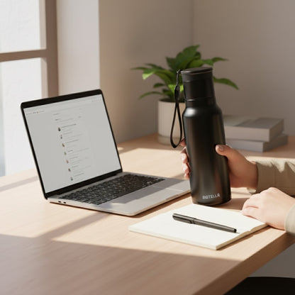 GAHWA GO SET ? Travel-Ready 500ml Vacuum-Insulated Bottle & 90ml Stackable Espresso Cup with Silicone-Sealed Lid